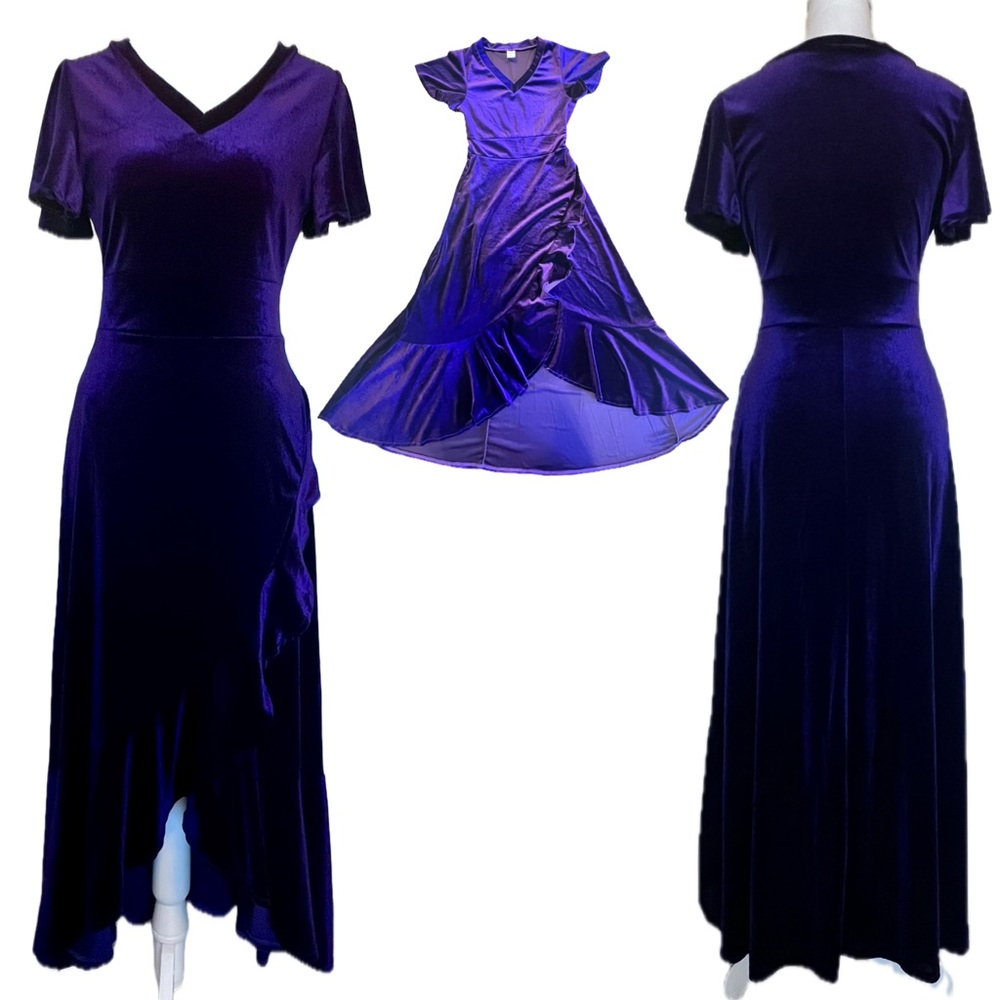 Purple Velvet Velour feel V neck Ruffle Sz Small Whimsigoth Renaissance Flirty - Picture 9 of 13